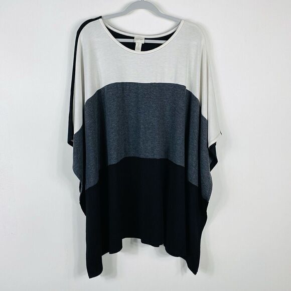 Chico's Size Large 12 2 Zenergy Dominique Colorblock Tunic Top White Gray Black - Picture 1 of 4